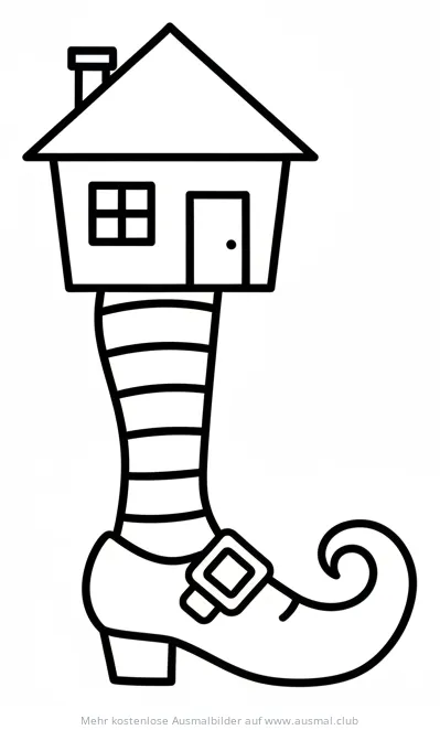 Hexenschuh mit Haus Ausmalbild für Halloween