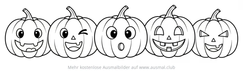 Kürbisreihe mit verschiedenen Gesichtsausdrücken Ausmalbild