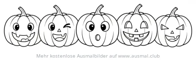 Kürbisreihe mit verschiedenen Gesichtsausdrücken Ausmalbild