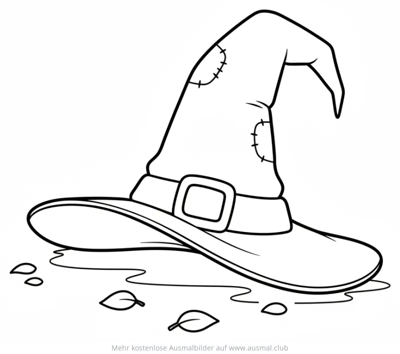 Hexenhut Ausmalbild mit Gürtel und Flicken