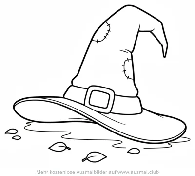 Hexenhut Ausmalbild mit Gürtel und Flicken