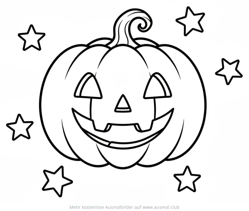 Kürbis mit freundlichem Gesicht und Sternen Ausmalbild