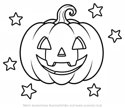 Kürbis mit freundlichem Gesicht und Sternen Ausmalbild