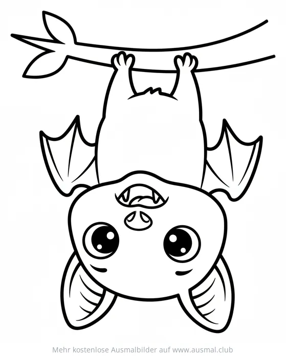 Fledermaus hängt kopfüber an Ast Ausmalbild