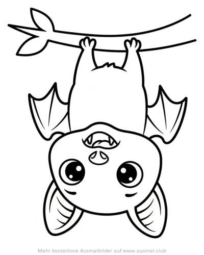 Fledermaus hängt kopfüber an Ast Ausmalbild