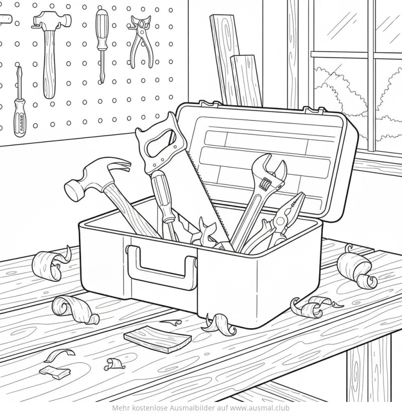 Werkzeugkiste mit Werkzeug Ausmalbild