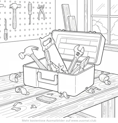 Werkzeugkiste mit Werkzeug Ausmalbild