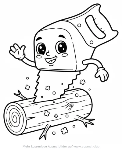 Lustige Säge sägt Baumstamm Ausmalbild