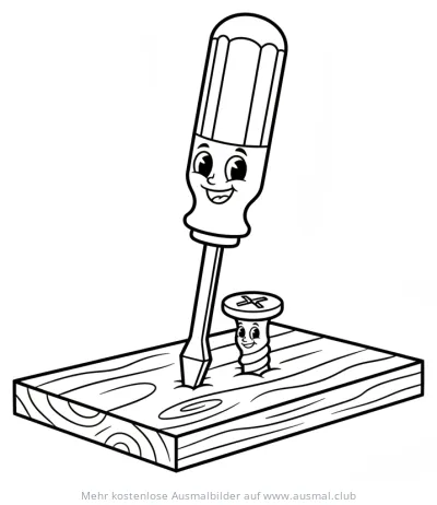 Schraubenzieher und Schraube mit Gesichtern Ausmalbild