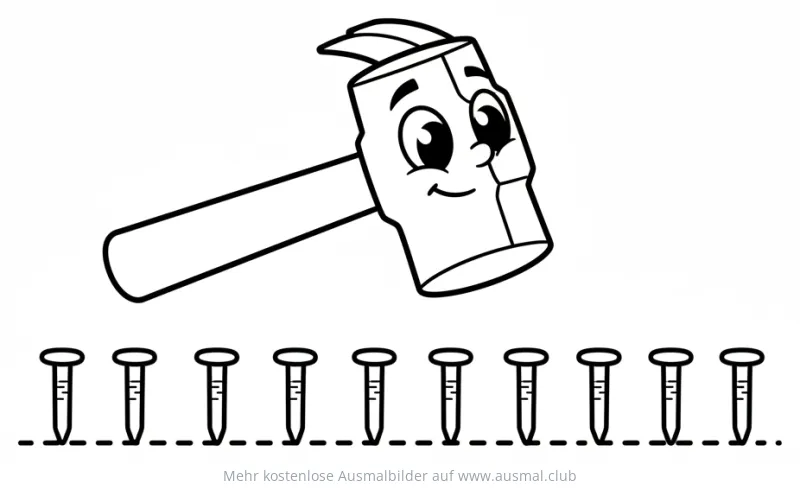 Freundlicher Hammer und Nägel Ausmalbild