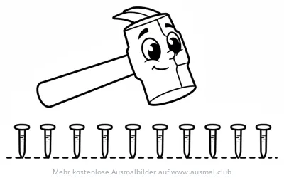 Freundlicher Hammer und Nägel Ausmalbild