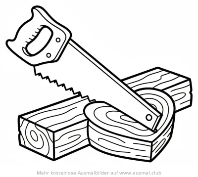 Säge schneidet Herz-Holz Ausmalbild