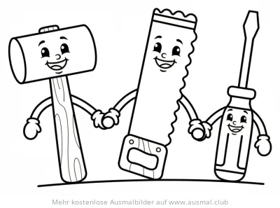 Hammer, Säge und Schraubenzieher Ausmalbild