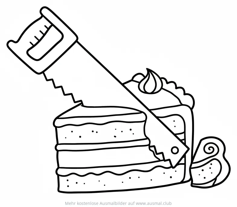 Säge schneidet Kuchen Ausmalbild