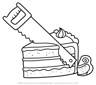 Säge schneidet Kuchen Ausmalbild
