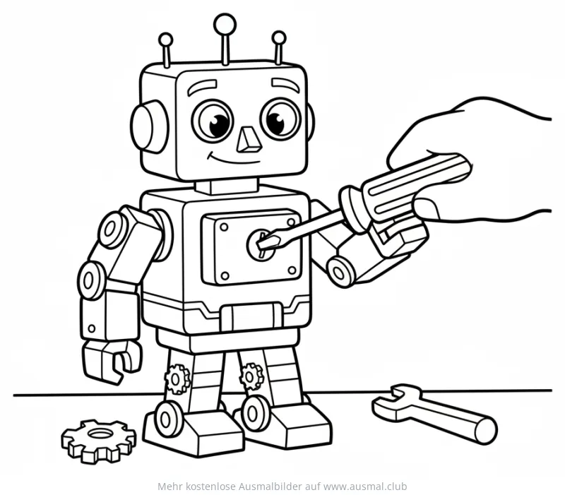 Roboter mit Schraubenzieher Ausmalbild