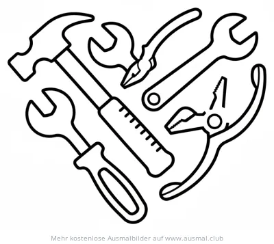 Werkzeuge in Herzform Ausmalbild