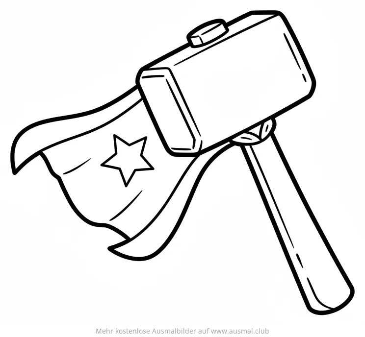 Hammer mit Superhelden-Umhang Ausmalbild