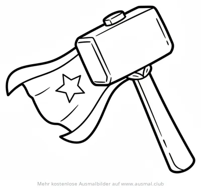 Hammer mit Superhelden-Umhang Ausmalbild
