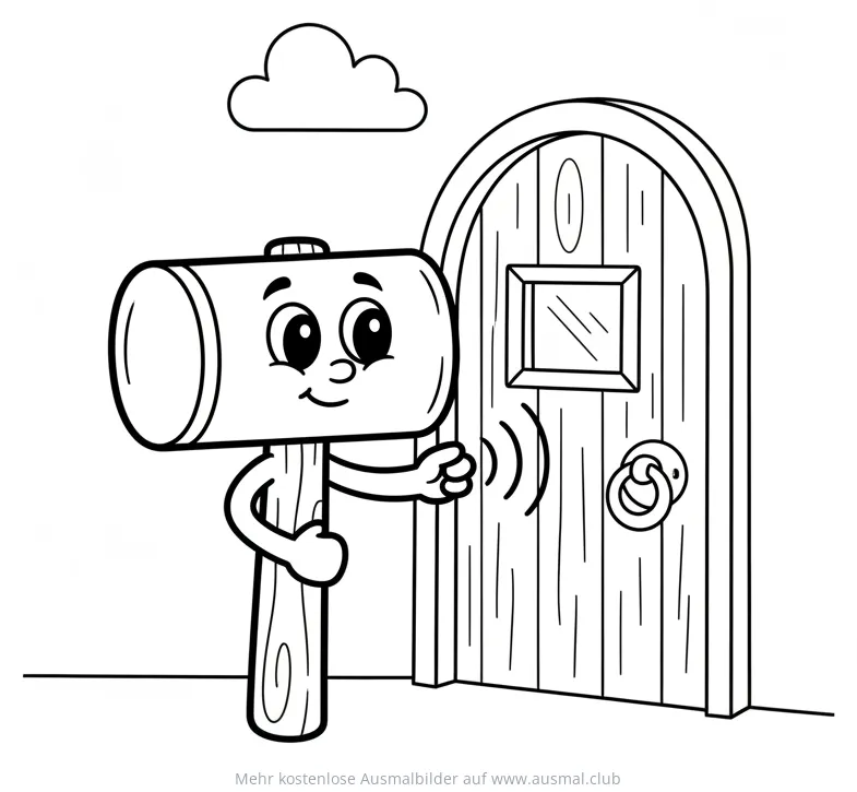 Hammer klopft an Holztür Ausmalbild