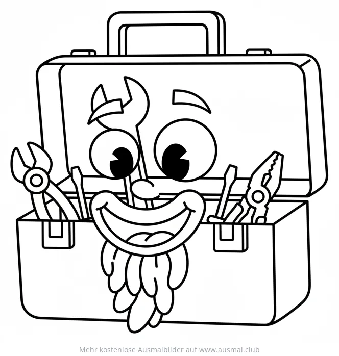 Freundliche Werkzeugkiste mit Gesicht Ausmalbild
