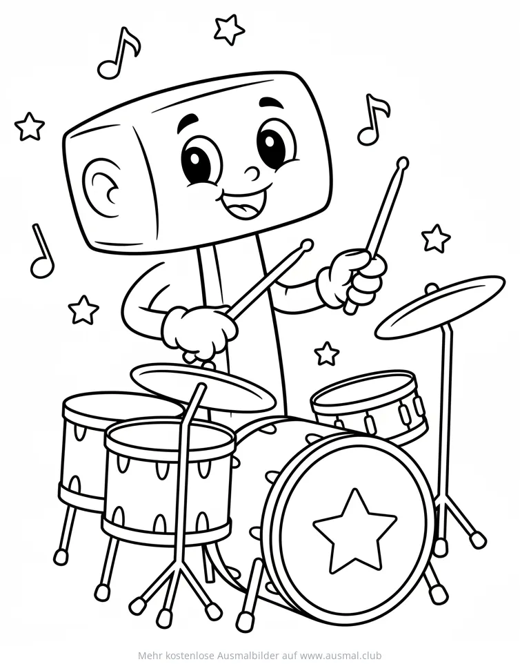 Hammer spielt Schlagzeug Ausmalbild