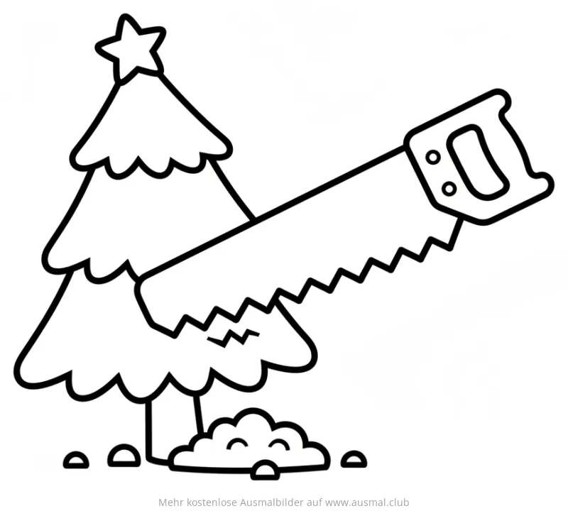 Weihnachtsbaum mit Säge Ausmalbild