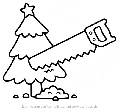Weihnachtsbaum mit Säge Ausmalbild