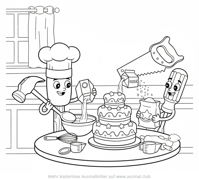 Werkzeuge backen Kuchen Ausmalbild