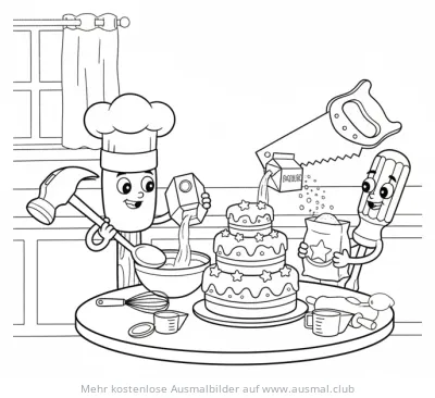 Werkzeuge backen Kuchen Ausmalbild