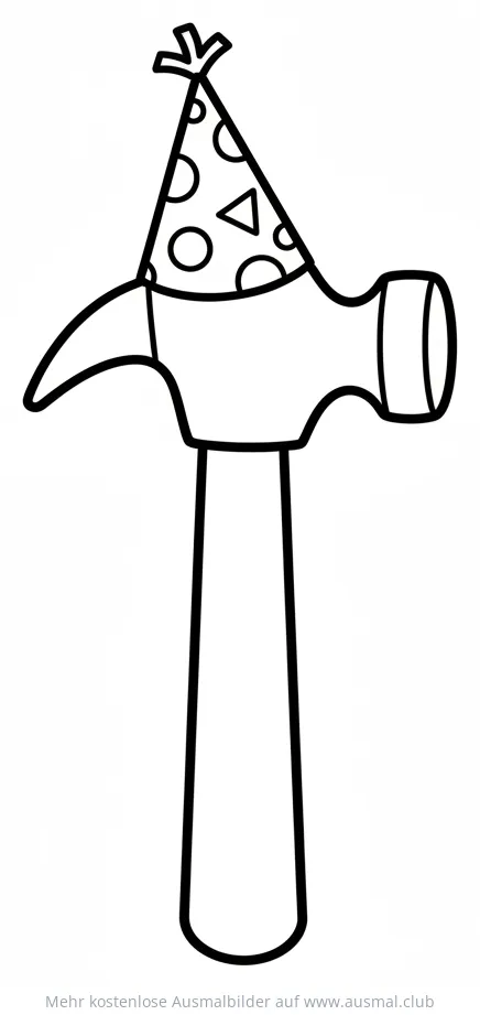Hammer mit Partyhut Ausmalbild