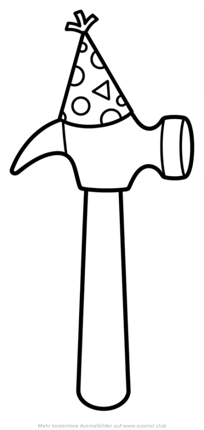 Hammer mit Partyhut Ausmalbild