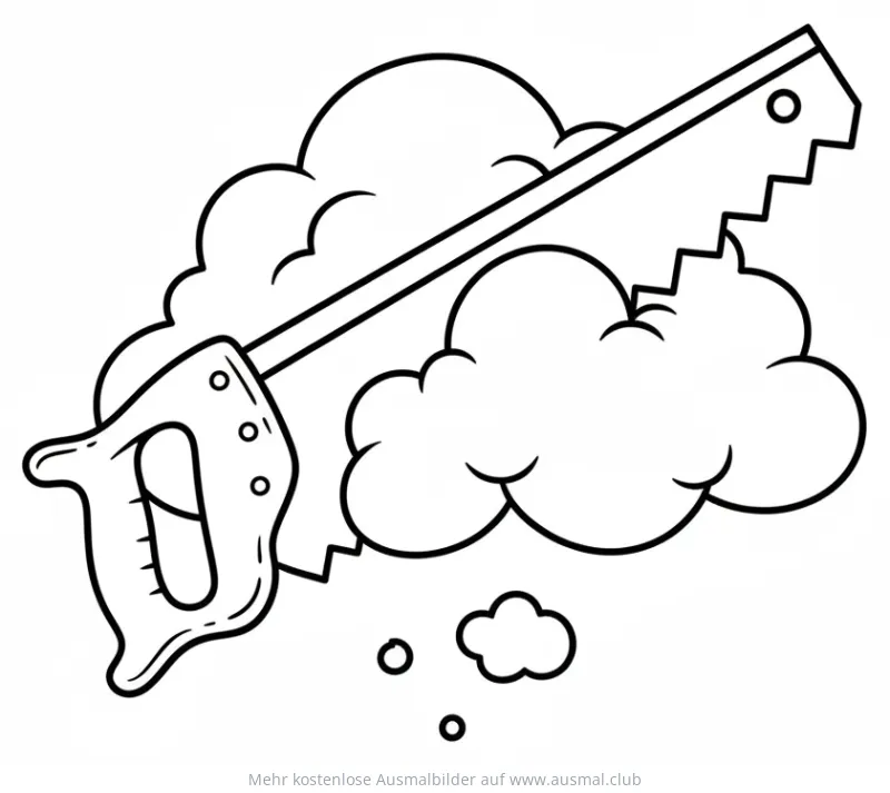 Säge schneidet Wolken Ausmalbild