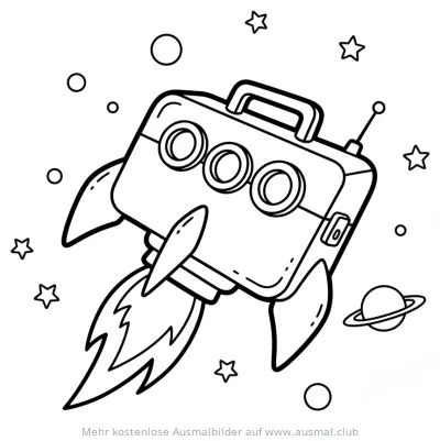 Werkzeugkiste als Rakete Ausmalbild