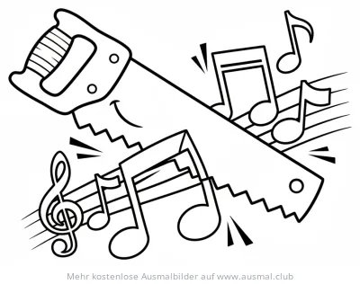 Säge mit Notenlinien und Musiknoten Ausmalbild