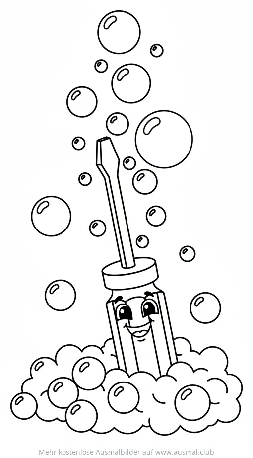 Freundlicher Schraubenzieher mit Seifenblasen Ausmalbild