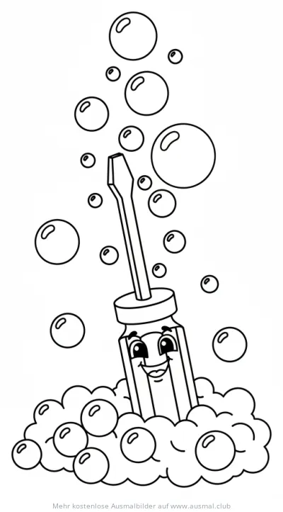 Freundlicher Schraubenzieher mit Seifenblasen Ausmalbild