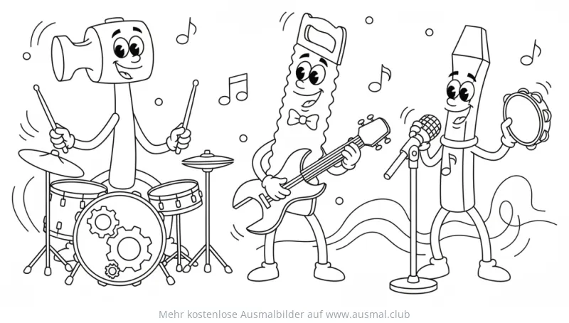 Werkzeug Band mit Hammer, Säge und Schraubenzieher Ausmalbild