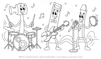 Werkzeug Band mit Hammer, Säge und Schraubenzieher Ausmalbild
