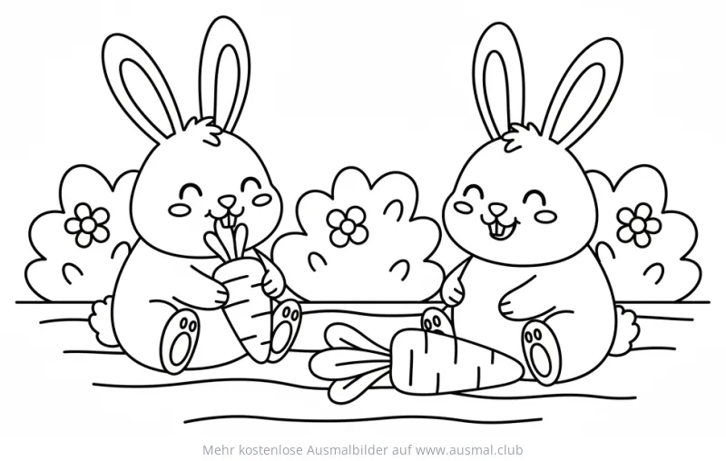 Zwei Kaninchen mit Karotten Ausmalbild
