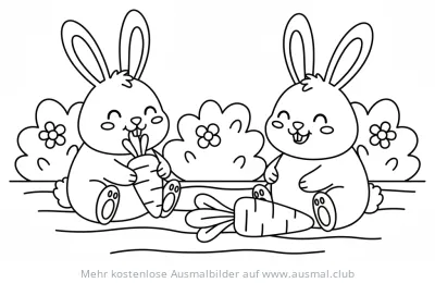Zwei Kaninchen mit Karotten Ausmalbild