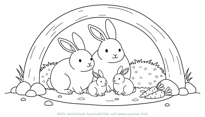 Hasen Familie im Bau Ausmalbild