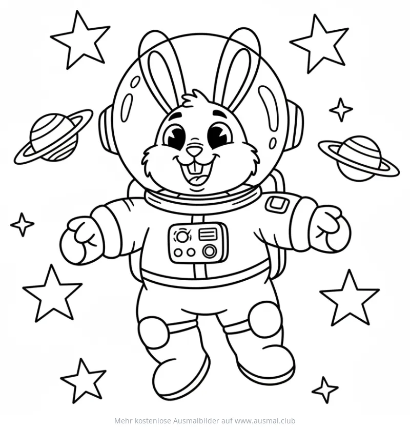 Hase als Astronaut im Weltraum Ausmalbild