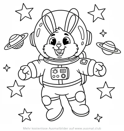 Hase als Astronaut im Weltraum Ausmalbild
