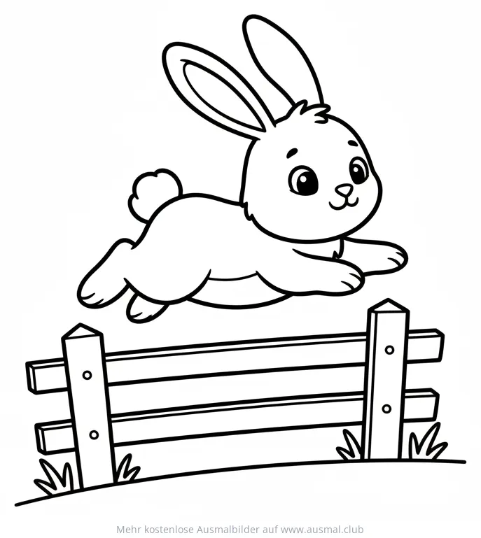 Hase springt über Zaun Ausmalbild