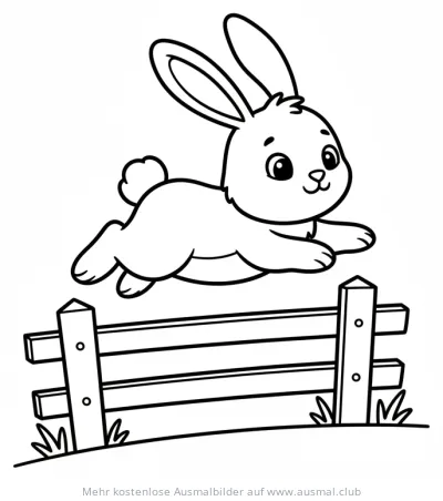 Hase springt über Zaun Ausmalbild
