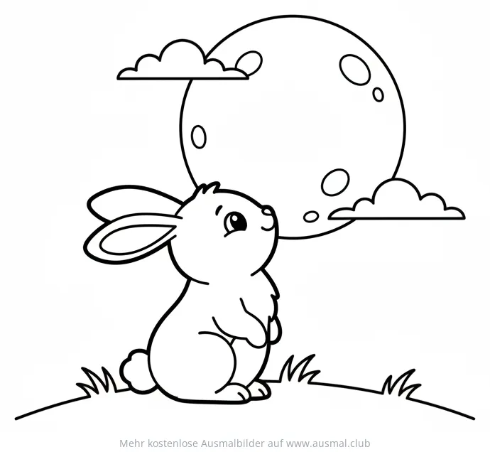 Hase schaut zum Mond Ausmalbild