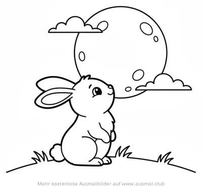 Hase schaut zum Mond Ausmalbild
