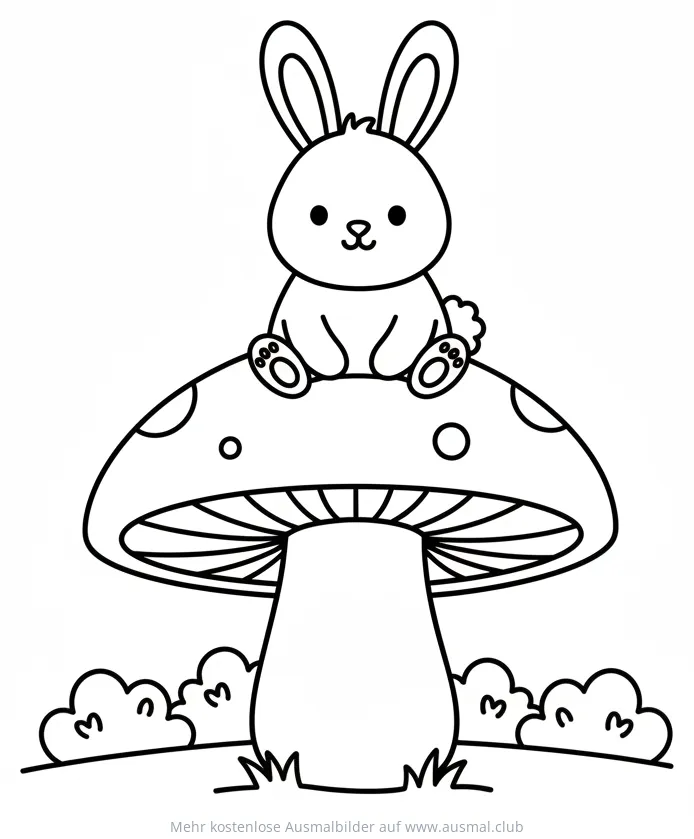 Hase sitzt auf einem Pilz Ausmalbild