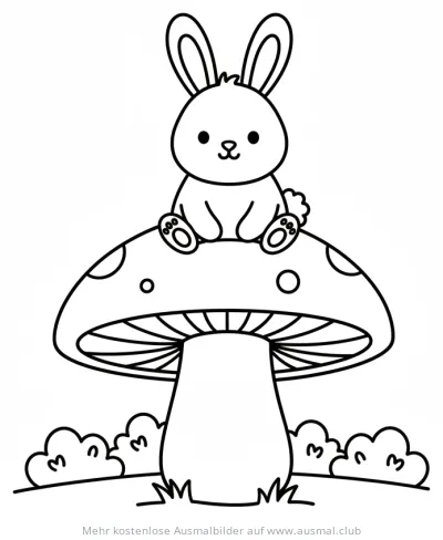 Hase sitzt auf einem Pilz Ausmalbild